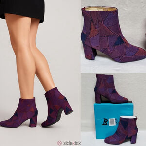 Bellini Glamour Metallic Patchwork Knit Chunky Block Heel Back-zip Ankle Booties